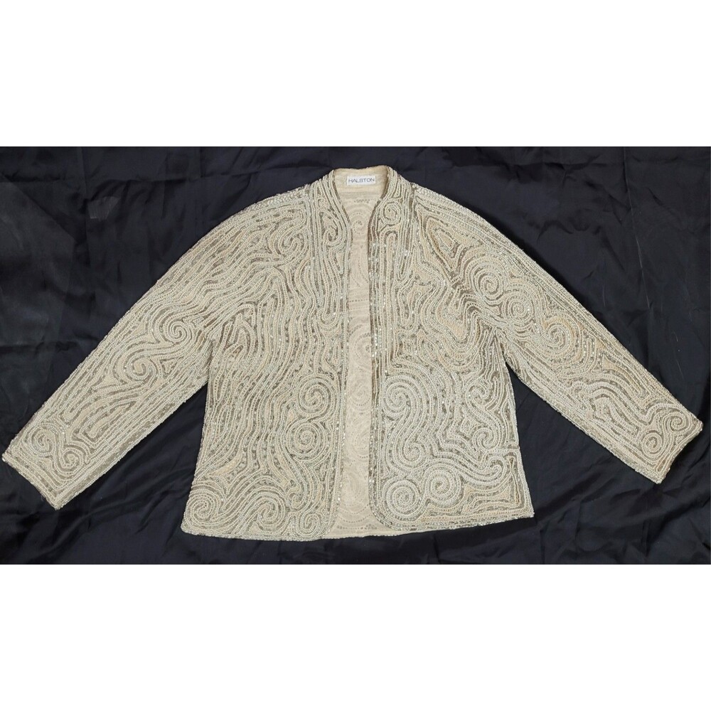Vtg 1981 Halston Couture Collector Hand Beaded Bugle Jacket